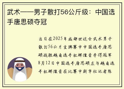 武术——男子散打56公斤级:中国选手唐思硕夺冠 武术——男子散打56公斤级:中国选手唐思硕夺冠